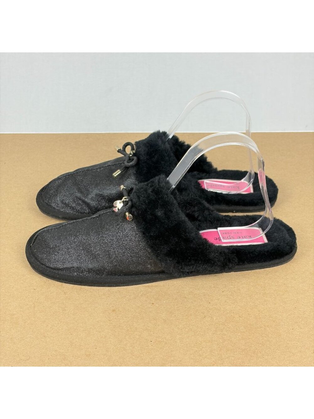 Kate Spade Lacey Slippers Womens 10.5 Black Gold Pink Lined Sparkle